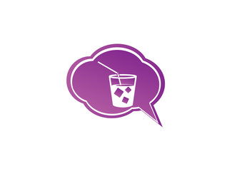 cup of juice with square ice cubes and straw logo design illustration, icy cocktail in chat icon