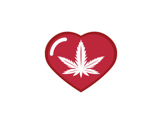 Obraz premium Medical Marijuana Cannabis hemp Logo design illustration in a heart shape love icon