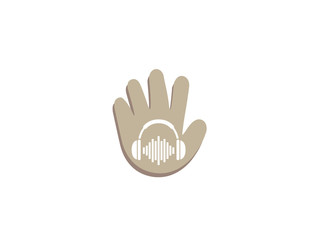 Fototapeta na wymiar Headphones with music beats, Headset Logo design illustration in a hand shape icon