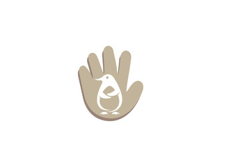 Fototapeta na wymiar Penguin cute animal for logo design illustration in a hand shape icon
