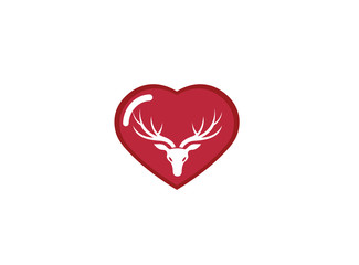 deer head with big horns for logo design illustration,reindeer in a heart shape love icon