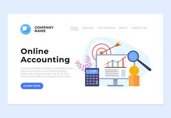 Online accounting banner web page site concept. Vector flat graphic design cartoon illustration