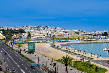 Fototapeta na wymiar Panoramic View of Moroccan Coast, Tangier City, Morocco