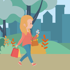 woman cartoon with smartphone design