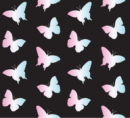 Vector seamless pattern of holographic silhouette of butterfly butter fly isolated on black  background 