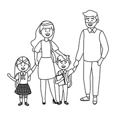 Parents with kids going to school design vector illustrator