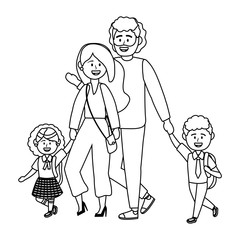 Parents with kids going to school design vector illustrator