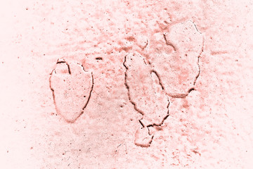 Vintage pink background. Rough painted wall of living coral color. Imperfect plane of beige colored. Uneven old decorative toned backdrop of beige tint. Texture of pink hue. Ornamental stony surface.