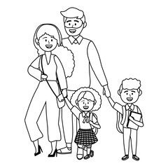 Parents with kids going to school design vector illustrator