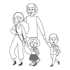 Parents with kids going to school design vector illustrator