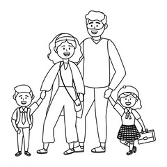 Parents with kids going to school design vector illustrator