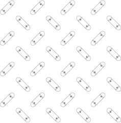 Vector seamless pattern of line drawn flat skateboard isolated on white background