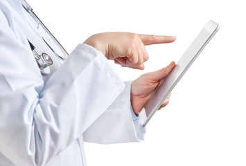 Female doctor touching a tablet