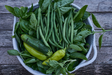 Green vegetables in basket