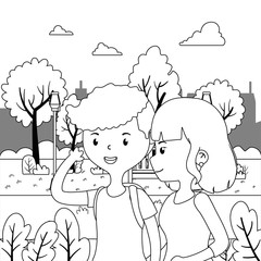 Couple of woman and man cartoon design