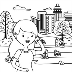 Woman cartoon with smartphone  in the park design