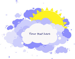  yellow sun hidden behind the clouds, place for your text, vector