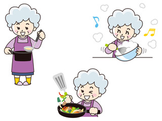 料理をするシニア女性