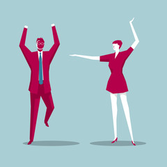 Men and women who danced ballroom dancing. Isolated on blue background.