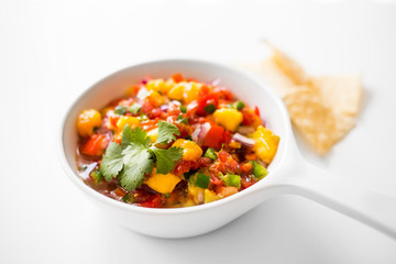 Healthy Fresh Peach Salsa with Tortilla Chips
