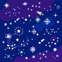 Obraz na płótnie Canvas 宇宙、星、ロケットの背景イラスト
