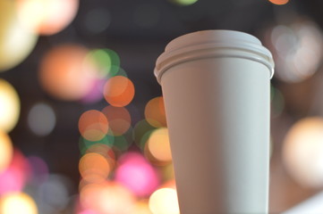 White Coffee Cup with Bokeh Blur