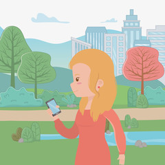 woman cartoon with smartphone design