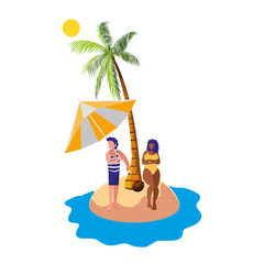 young interracial couple on the beach summer scene