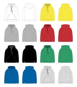 Set of technical sketch for men hoodie. Template hoody.
