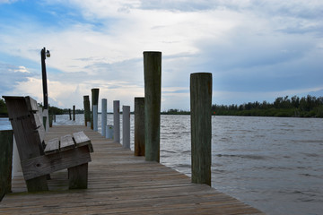 Bench seating on a pier in florida