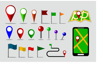 set of maps pin, locating destination on application or gadget. easy to modify