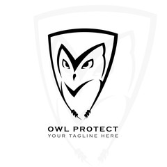 This logo shows an owl with a shield background. This logo is good for use as a company logo or business in the defense  sector. Or it can also be used as an antivirus application logo.