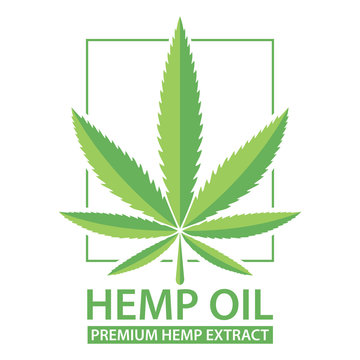 Marijuana leaf logo label design. Hemp Oil. Premium Hemp Extract. Vector illustration isolated on white background. For web, packaging, product, logo, graphic design