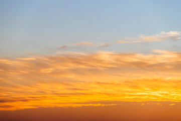 colorful dramatic sky with cloud at sunset. on river