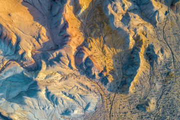 Sandy desert texture. Lines and pattern. Aerial top vertical shot