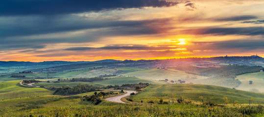 Beautiful Tuscany landscape at sunrise, Italy