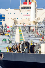 Oil tanker deck with pipeline.