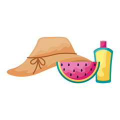 hat female with watermelon and bottle of blocker