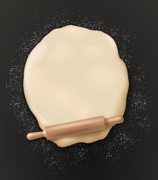 Bakery poster, dough knead and rolling pin