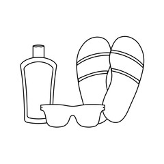 flip flops with sunglasses and bottle of blocker