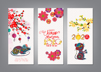Fototapeta na wymiar Vertical Hand Drawn Banners Set with Chinese New Year