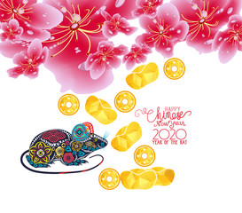 Spring sale label design with sakura flowers. Cherry blossoms and gold, chinese new year
