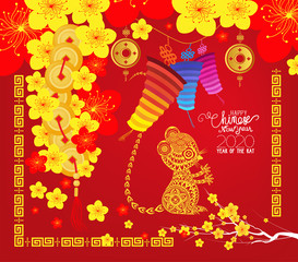 Happy Chinese new year 2020 card, Year of the rat