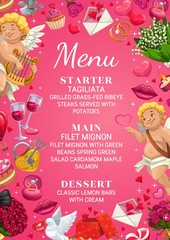 Menu on wedding day. Main courses, starter dessert