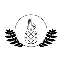 pineapple fruit fresh kawaii in frame circular with leafs