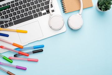 Top view with copy space of office desk with accessories