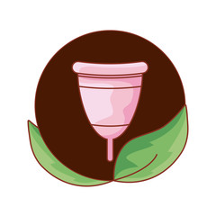 menstrual cup female in frame circular with leafs