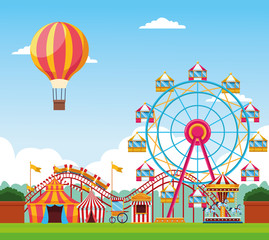 Fair festival with fun attractions scenery
