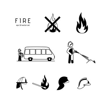 Fire - vector icons set on white background.