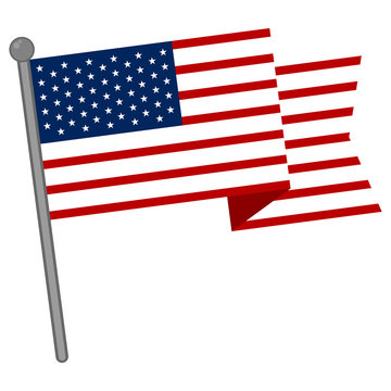 Waving flag of United States on a flagpole - Vector